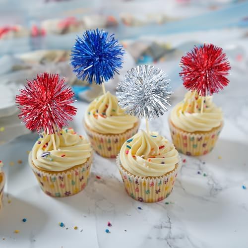 Gyufise 30Pcs Foil Firework Cupcake Toppers 1