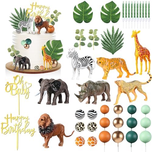 Tallew 42 Pcs Safari Animal Cake Toppers Set
