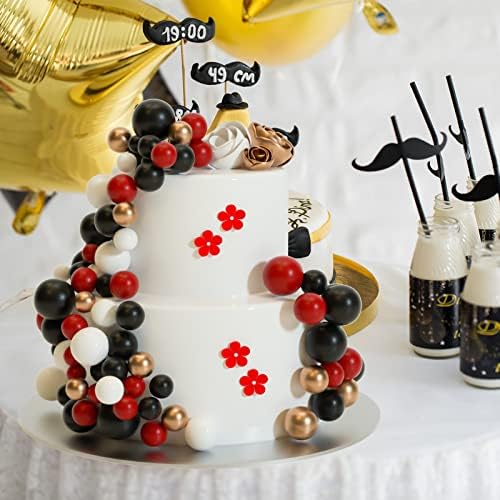 ASTARON 32 Pcs Ball Cake Topper Decorations Red Black