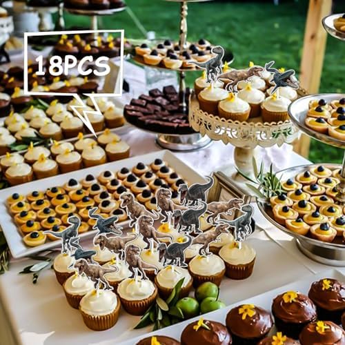 18pcs Glitter Dinosaur Cupcake Toppers Birthday Party Decor 1