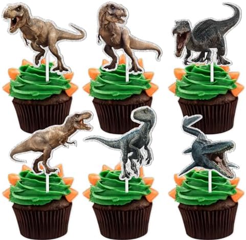 18pcs Glitter Dinosaur Cupcake Toppers Birthday Party Decor 1