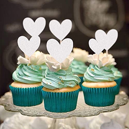 30PCS Glitter Love Heart Cupcake Toppers