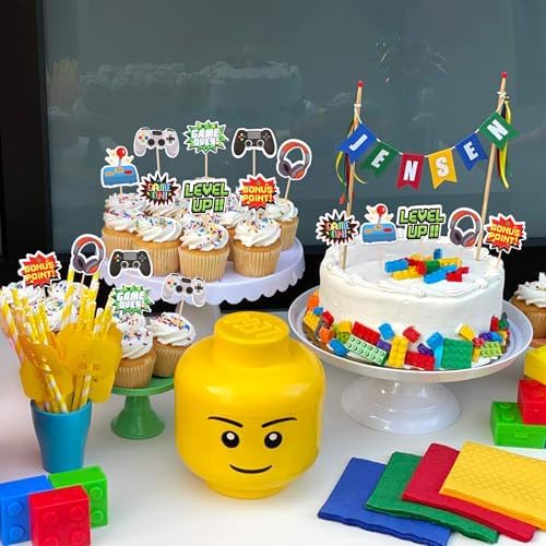 ZHUOWEISM 40 PCS Double Sided Game Controller Cupcake Toppers