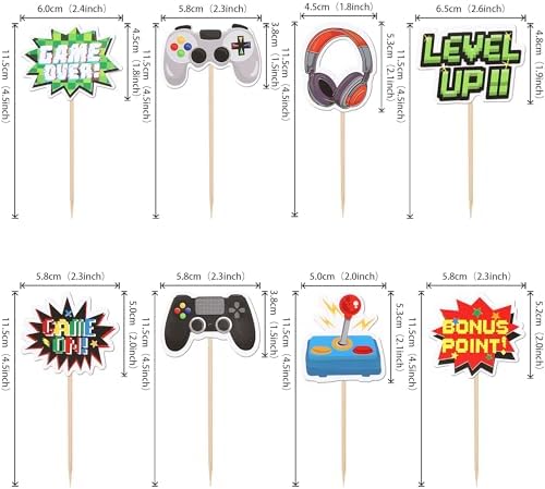 ZHUOWEISM 40 PCS Double Sided Game Controller Cupcake Toppers