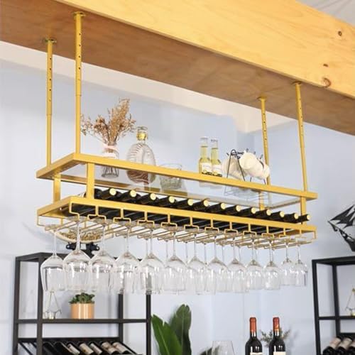 Whalebee Metal Ceiling Wine Rack with 3 Tiers Adjustable Holder