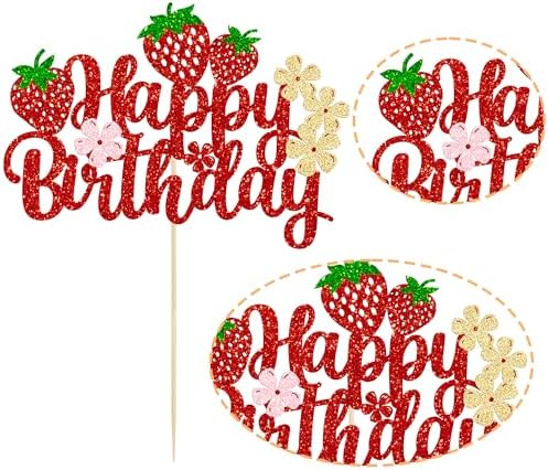 Ephlyn Strawberry Cake Topper Red Glitter Decor