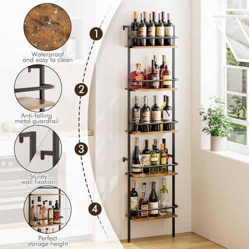Heakrit 5-Tier Wall-Mounted Wine Rack with Fences
