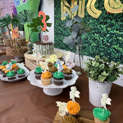 Ephlyn 36Pcs Dragon Cupcake Toppers for Birthday Party