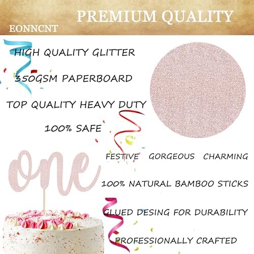 Rose Gold Glitter 1st Birthday Cake Topper