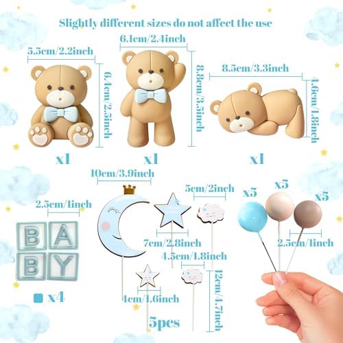 JeVenis Blue Bear Cake Decor Set