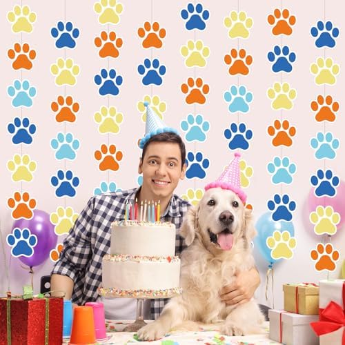 Duraaamo 8-Pack Dog Party Decor Blue Paw Print Garland