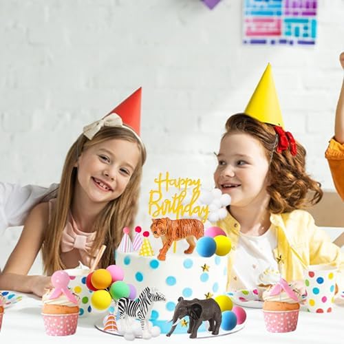 LEFUBABY Safari Animal Cake Toppers with Mini Hats and Balloons 1