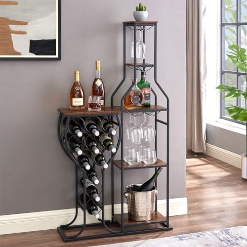 PUDDINER 5 Tier Freestanding Wine Rack with Glass Holder