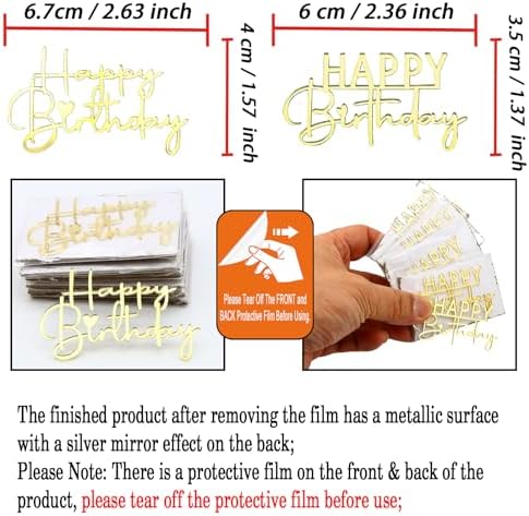 AiQi Bakes Happy Birthday Cake Toppers Gold Mirror Acrylic 12 Pack
