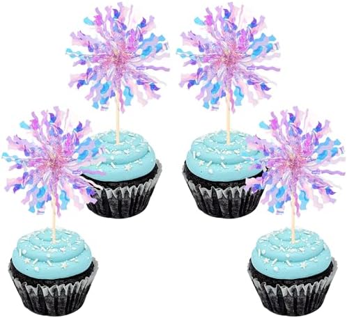 30 PCS Purple Foil Firework Cupcake Toppers 1
