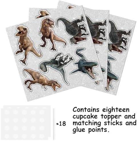 18pcs Glitter Dinosaur Cupcake Toppers Birthday Party Decor 1