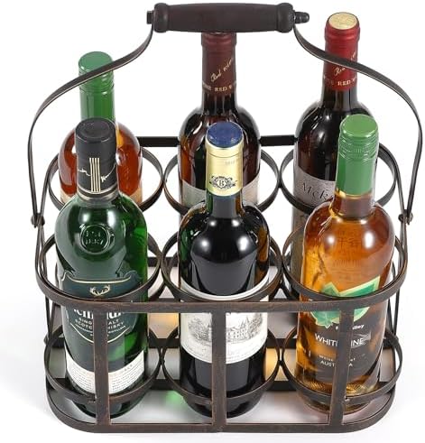 Ironlux 6 Bottle Metal Wine Carrier with Wood Handle 1
