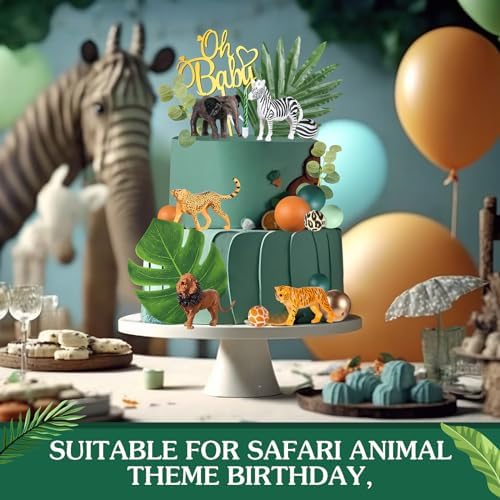 Tallew 42 Pcs Safari Animal Cake Toppers Set