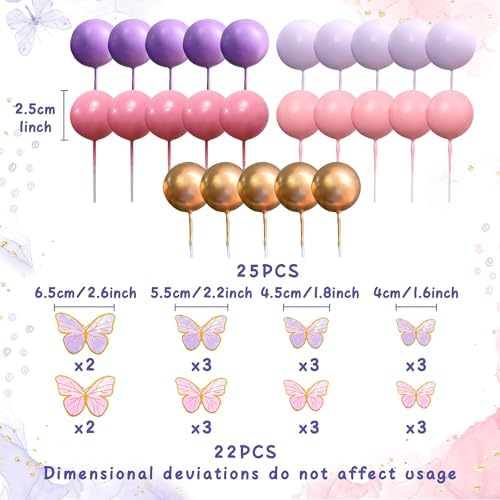 47PCS Purple Pink Butterfly Cake Toppers Set