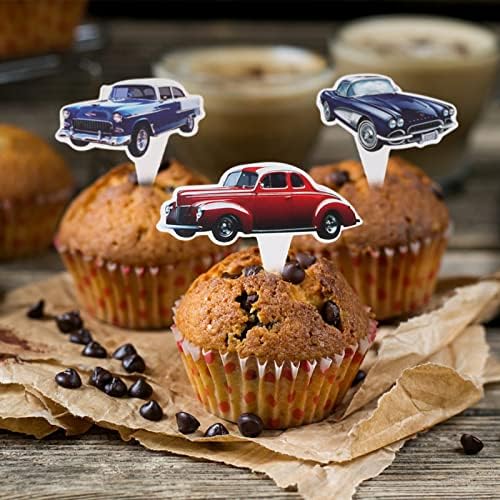 24 Pcs Classic Car Cupcake Toppers - Retro Birthday Party Decor