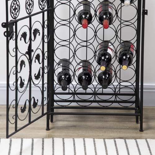 45 Bottle Wrought Iron Wine Rack with Lock - Black 1