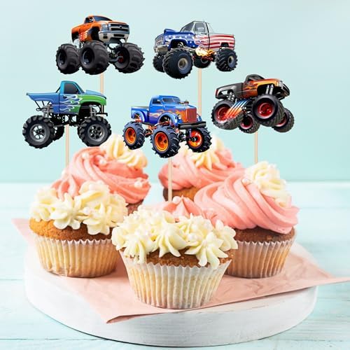 24PCS Monster Truck Cupcake Toppers Decorations