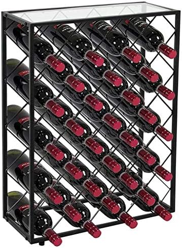 MaGiLL 32-Bottle Freestanding Wine Rack with Glass Top