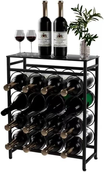 16 Bottles Waved Floor Wine Organizer Black