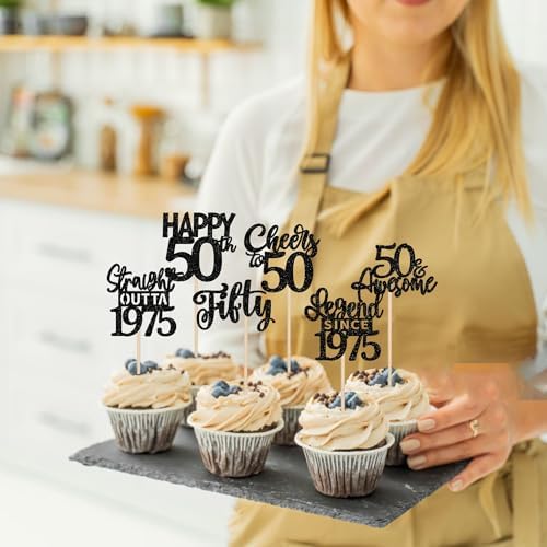 ZHUOWEISM 24PCS Black Happy 50th Birthday Cupcake Toppers 1