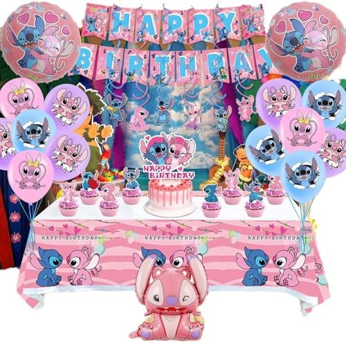 103PCS Stitch Birthday Decorations Set Pink