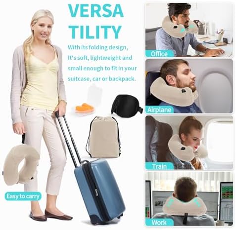 Glyzia Inflatable Neck Pillow with Eye Mask and Earplugs