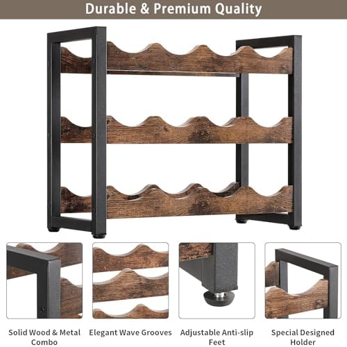 Rusnugic 3 Tier Wine Rack - 12 Bottle Storage Organizer