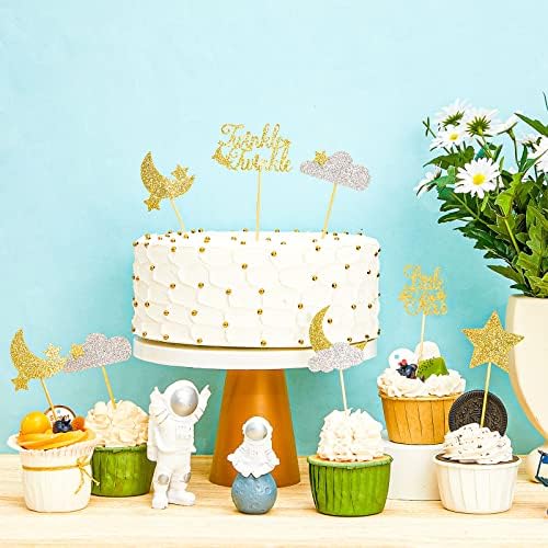 48 Pcs Glitter Star Cupcake Toppers Gold Silver 1