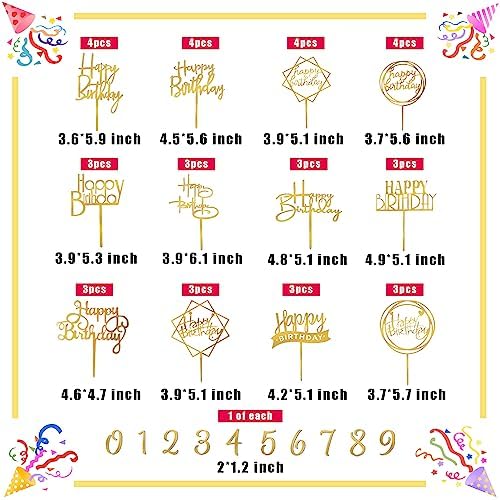 DRWATE 50 PCS Gold Birthday Cupcake Toppers for Decorations