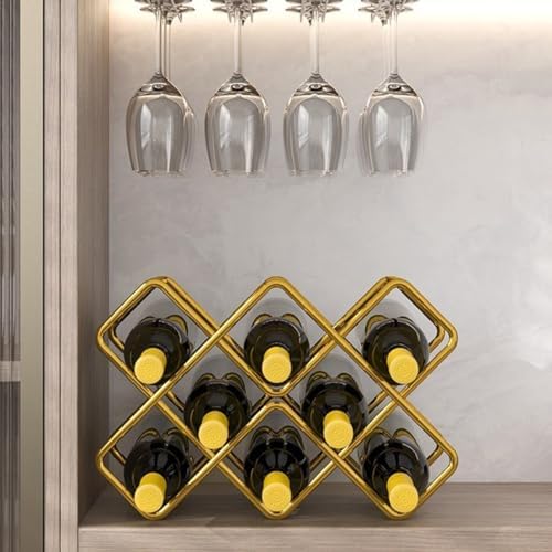 HAWEWE 8-Bottle Freestanding Wine Rack with Geometric Design