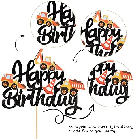 ZHUOWEISM Construction Cake Toppers with Glitter and Bamboo Stick
