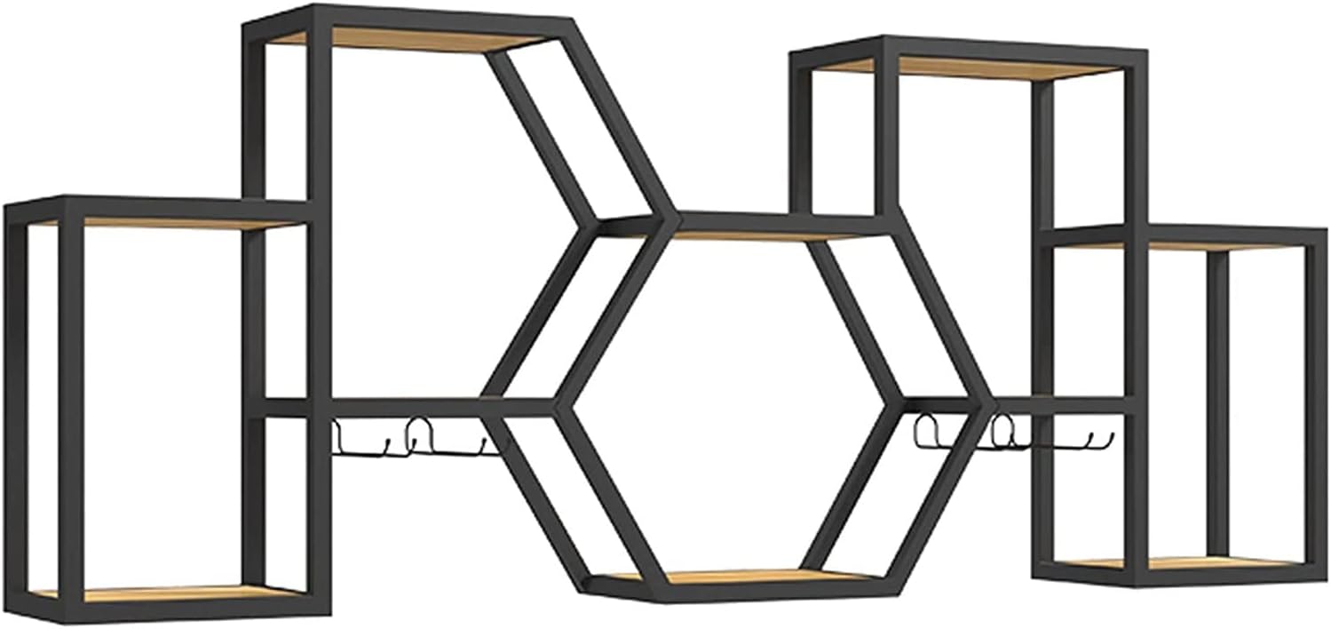 ALDEPO Wall-Mounted Wine Rack with Iron Art and Pine Wood