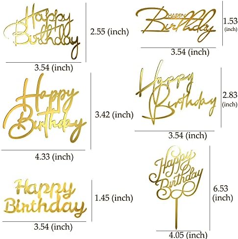 Happy Birthday Cake Toppers 6pcs Set Mirror Gold
