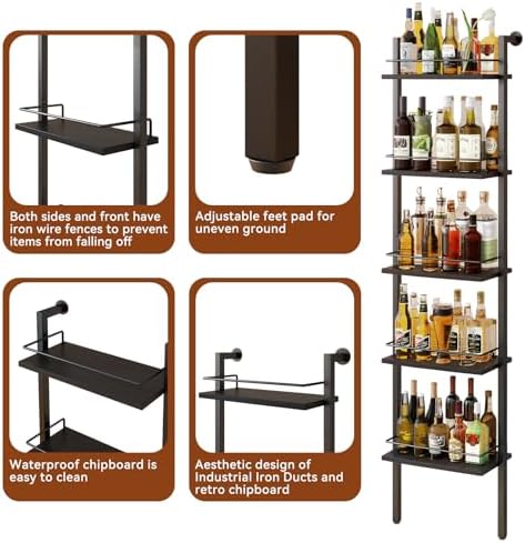 YMYNY 5-Tier Wall-Mounted Wine Rack with Fences Black 1