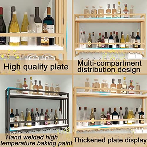 XONJEMU Wall Mounted 2 Layer Wine Rack with Glass Hooks GoldWhite
