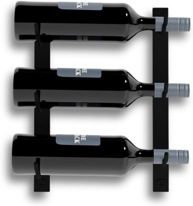 3-Bottle Black Metal Wall Wine Rack Modern Industrial Design