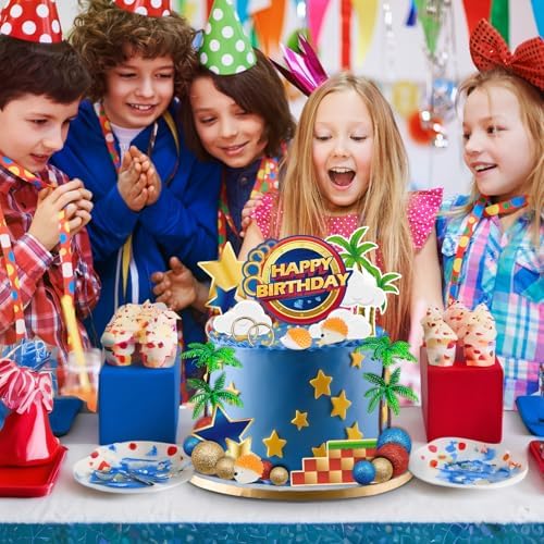 GZDUCK 30Pcs Blue Hedgehog Cake Toppers for Kids Birthday Party
