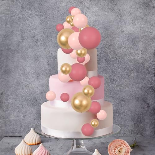 Gyufise 30Pcs Pink Gold Ball Cake Toppers