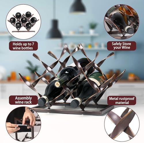 TOOARTS Free Standing Wine Rack 7 Bottles