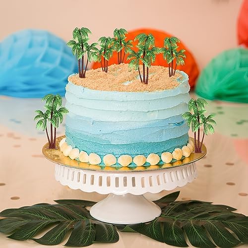 Gyufise 10Pcs Plastic Green Palm Tree Cupcake Toppers