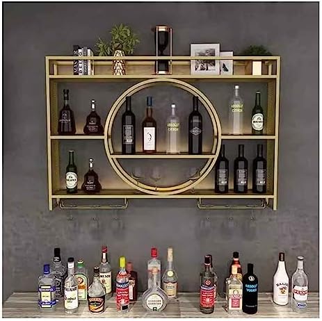 Wall-Mounted Wine Rack with Glass Holder Gold Finish