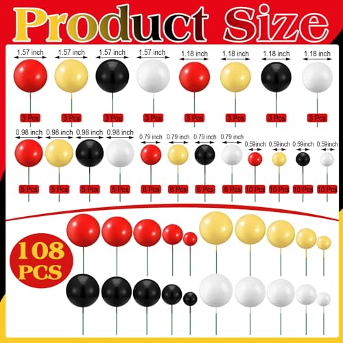 Tondiamo 108 Pcs Ball Cake Toppers DIY Foam Balloons Decorations