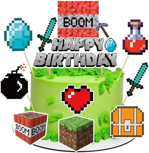 Terkung 9pcs Pixel Cartoon Cake Toppers for Birthday Parties