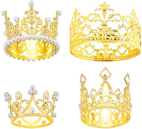 Jetec 4 Pcs Small Crown Cake Topper Gold Classic