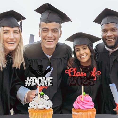 Class of 2025 Graduation Cupcake Topper - 24Pcs Black with Gold